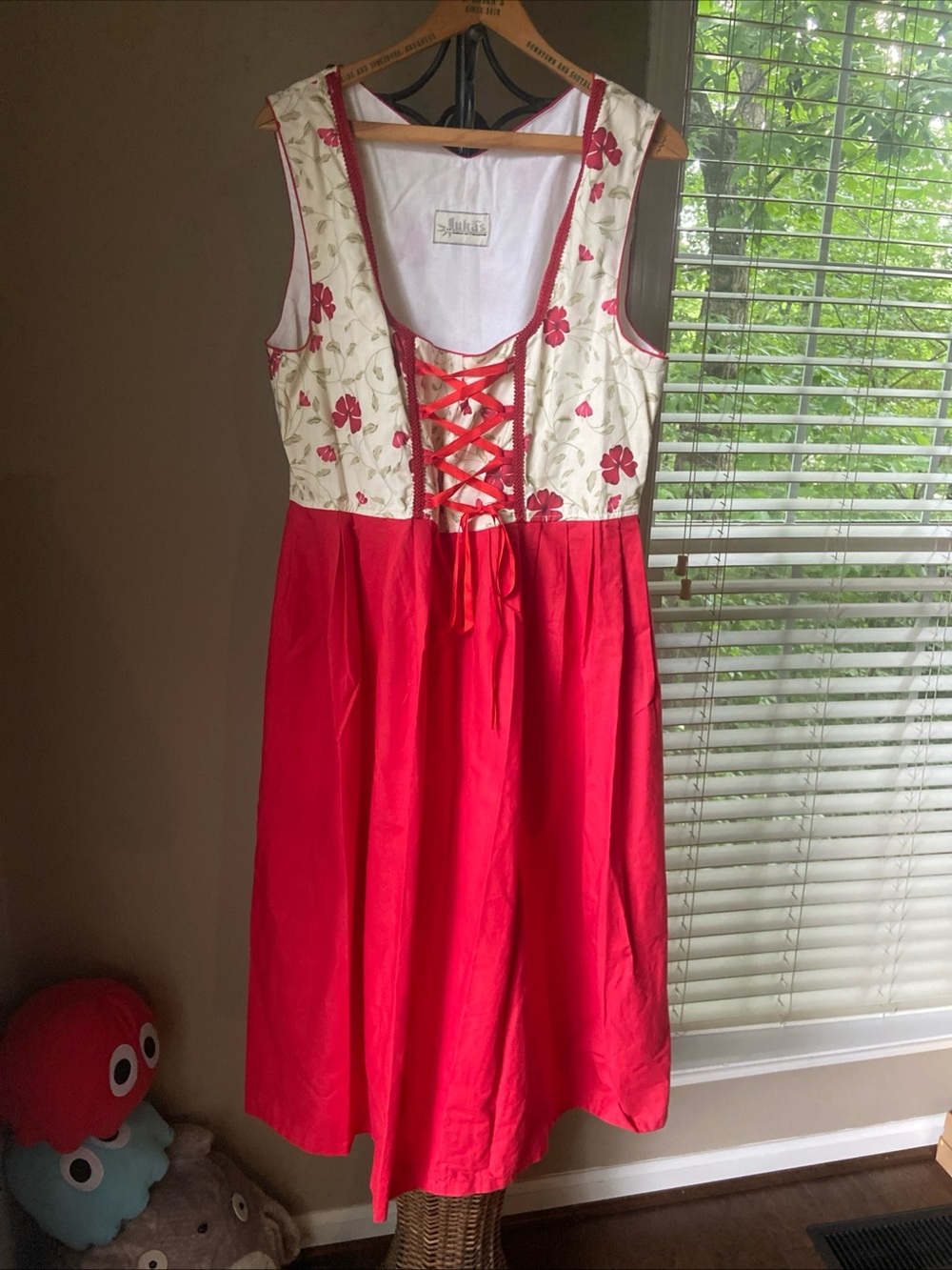 Vintage Lukäs Trachten Dirndl Dress Floral Lace-Up Cottagecore Oktoberfest